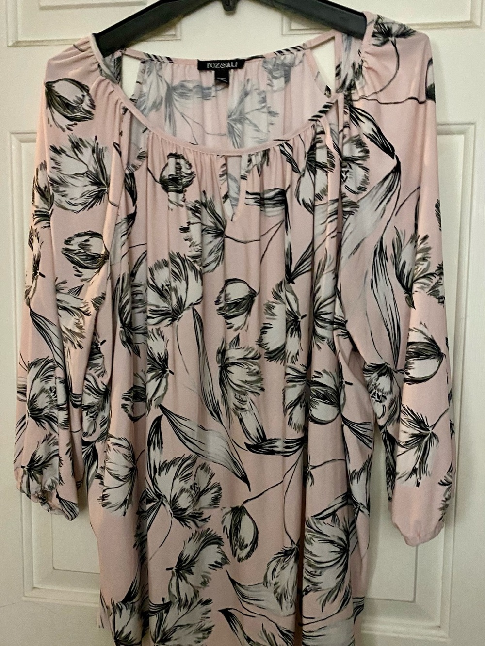 Roz & Ali Blush Pink Floral Peasant Tunic 3X